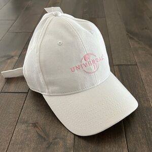 Universal White Hat with Subtle Pink Logo